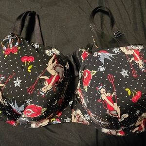 Torrid Black and Red Pin-Up Print Bra